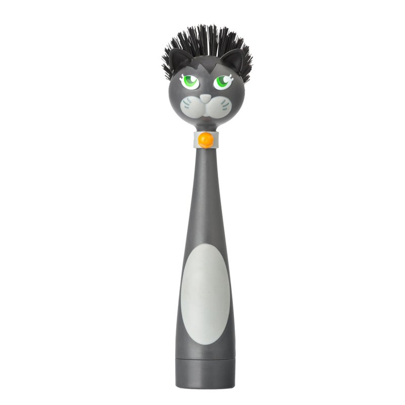 Vigar Felix Cat-Shaped Soap Dispensing Dish Brush, Dish Brush with Soap Dispenser for Pot Scrubber, Dishes, Sink, and Kitchen Essentials, Black, Gray - Image 1